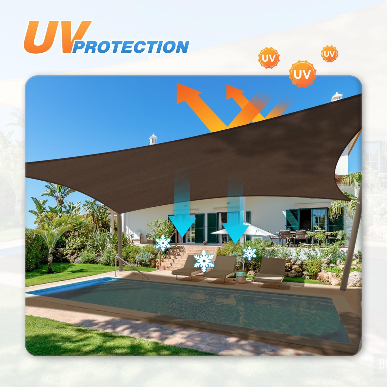 TANG 20' x 20' Sun Shade Sail Rectangle Outdoor Canopy UV Block Sunshades for Patio, Square Shade Cloth for Backyard Porch Deck Garden Pergola Cover