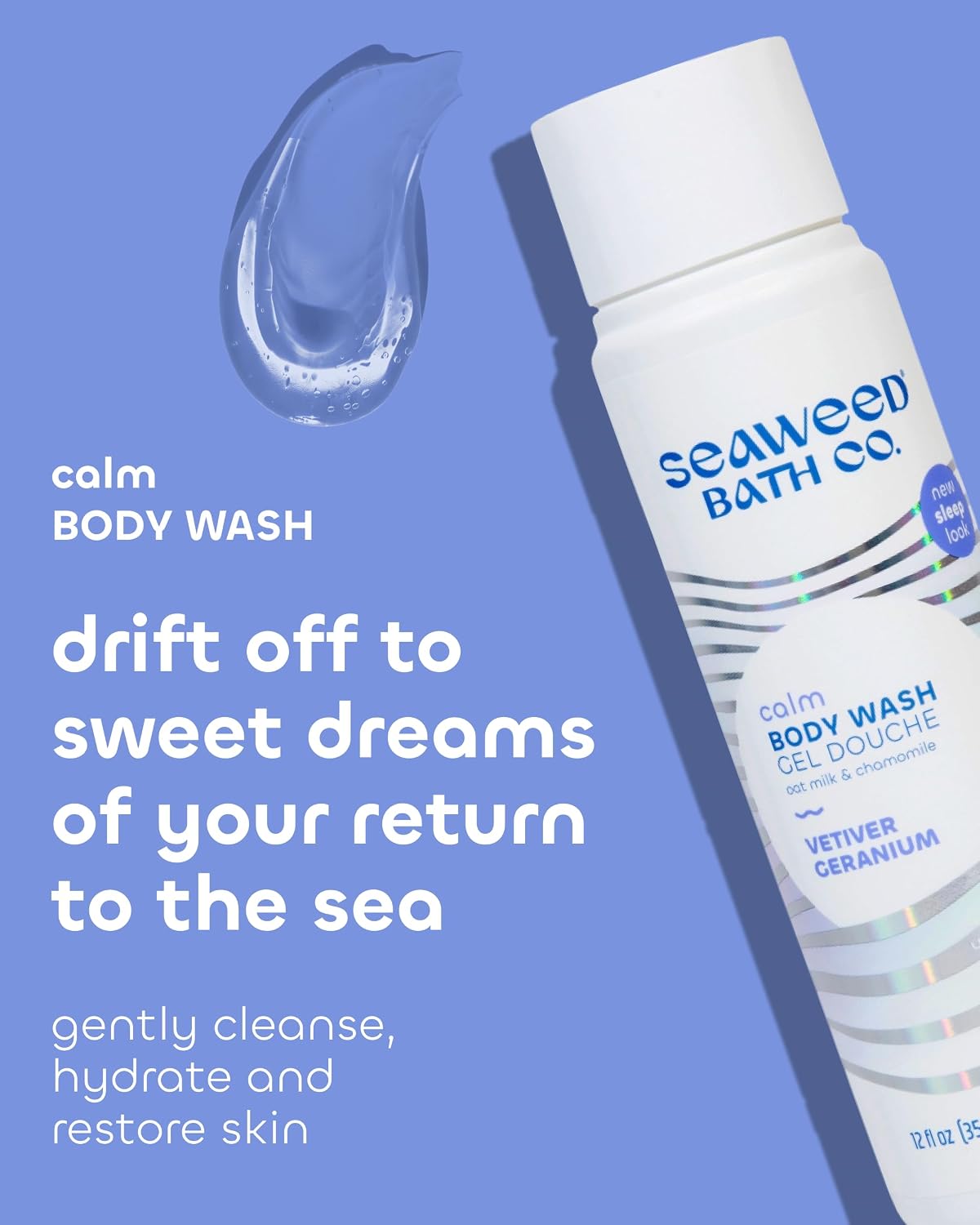 Seaweed Bath Co. Hydrate Body Wash, Unscented, 12 oz | Foaming Shower Gel Cleanser with Natural Ingredients, Fragrance Free and Gentle, Good for Sensitive Skin