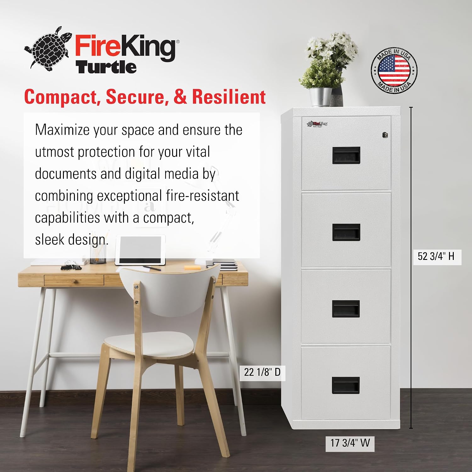 FireKing Turtle Vertical 2 Drawer Fire Rated File Cabinet, Black | 1 Hour Fire Rated Filing Cabinet - UL Class 350 - Water Resistant - Key Lock - Made in USA