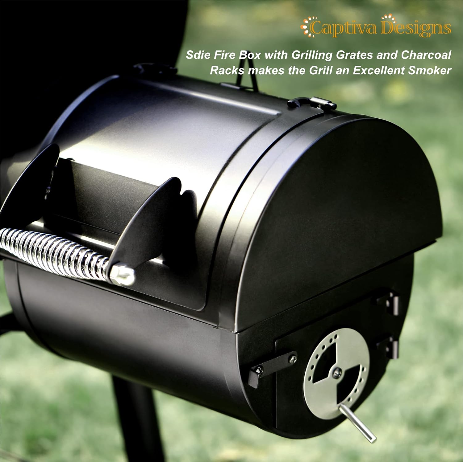Captiva Designs Vertical Charcoal Smoker Grill Extra Large Barbecue Grill | 961 SQ.IN Outdoor Barrel BBQ Meat Smoker with 5 Removable Smoking Grates & Built-in Hooks for Outdoor Backyard Cooking