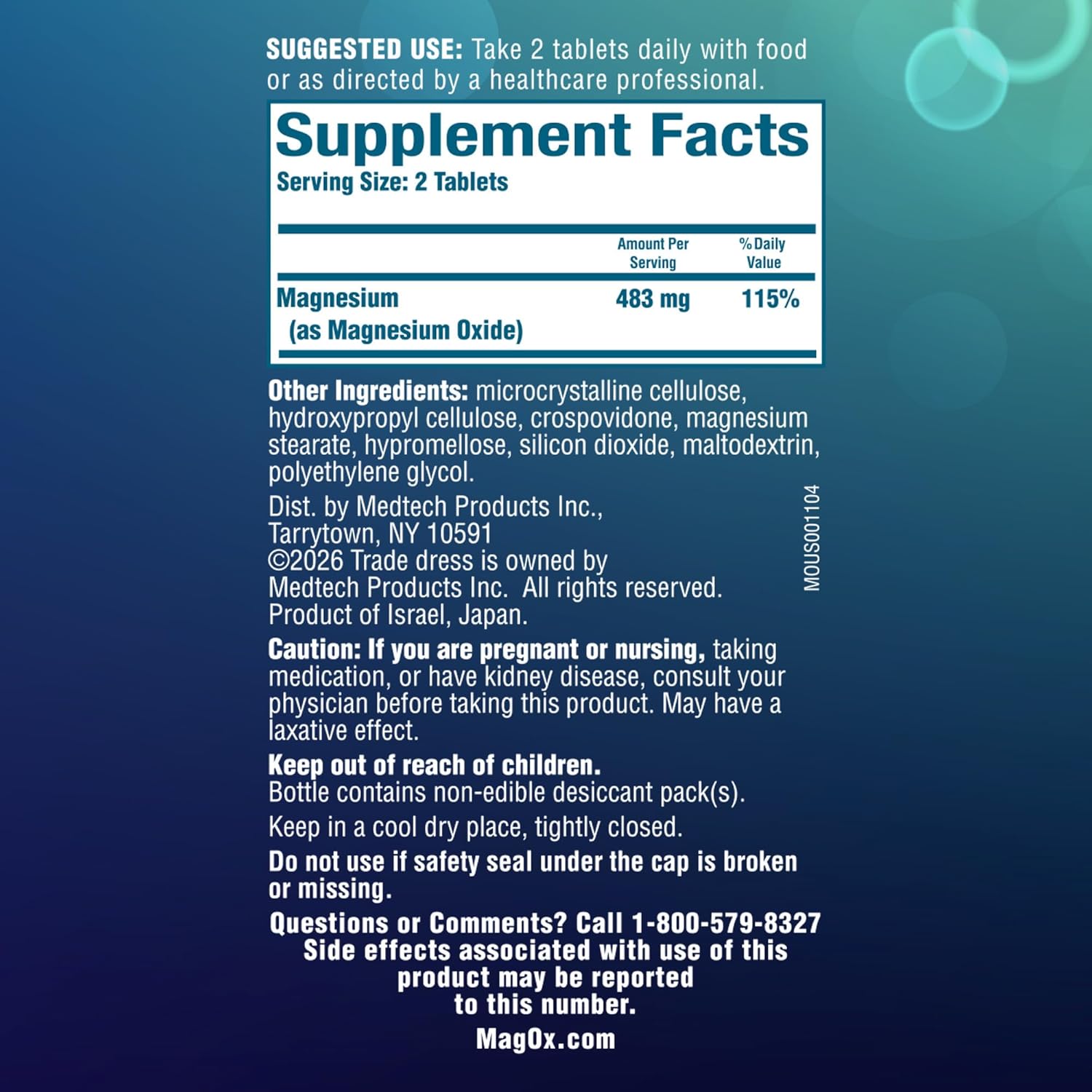 Mag-Ox Magnesium Supplement, Pharmaceutical Grade Magnesium Oxide 483mg, Most Concentrated Form of Magnesium, 120 Tablets
