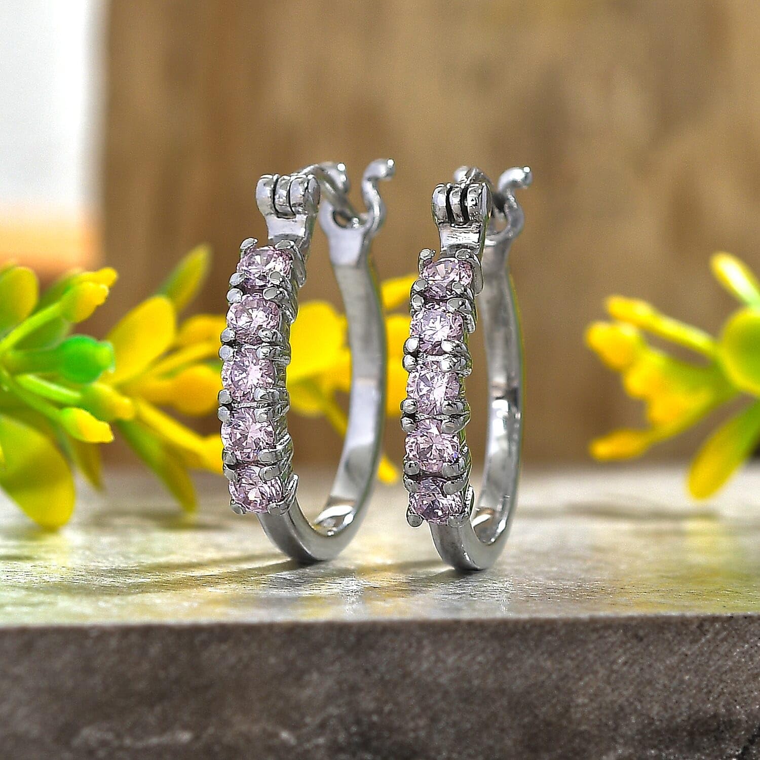Pink Cubic ZirconiaEarrings in Stainless Steel