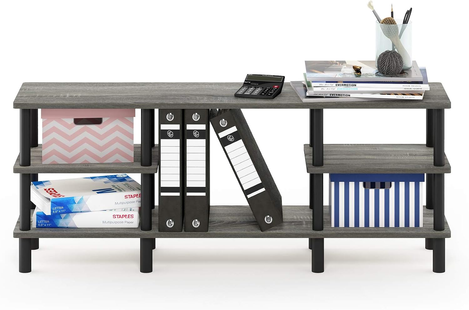 Furinno Nelly TV Stand, 3-Tier Entertainment Center with Open Shelves Storage, TV Console for TV up to 55 Inch, Soft Edges, for Living Room, Bedroom, Black