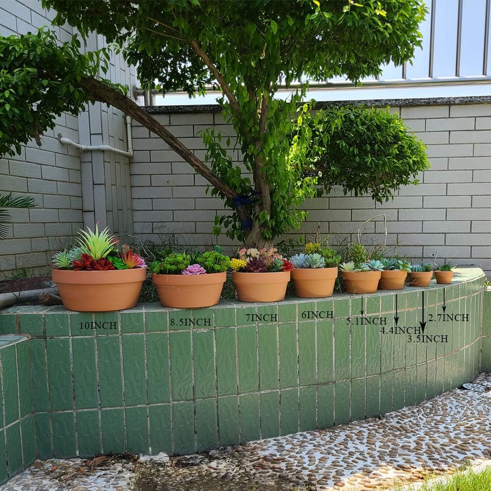 Yishang 6 Inch Terracotta Shallow Planters, Ceramic Flower Clay Plant Pots with Drainage Hole