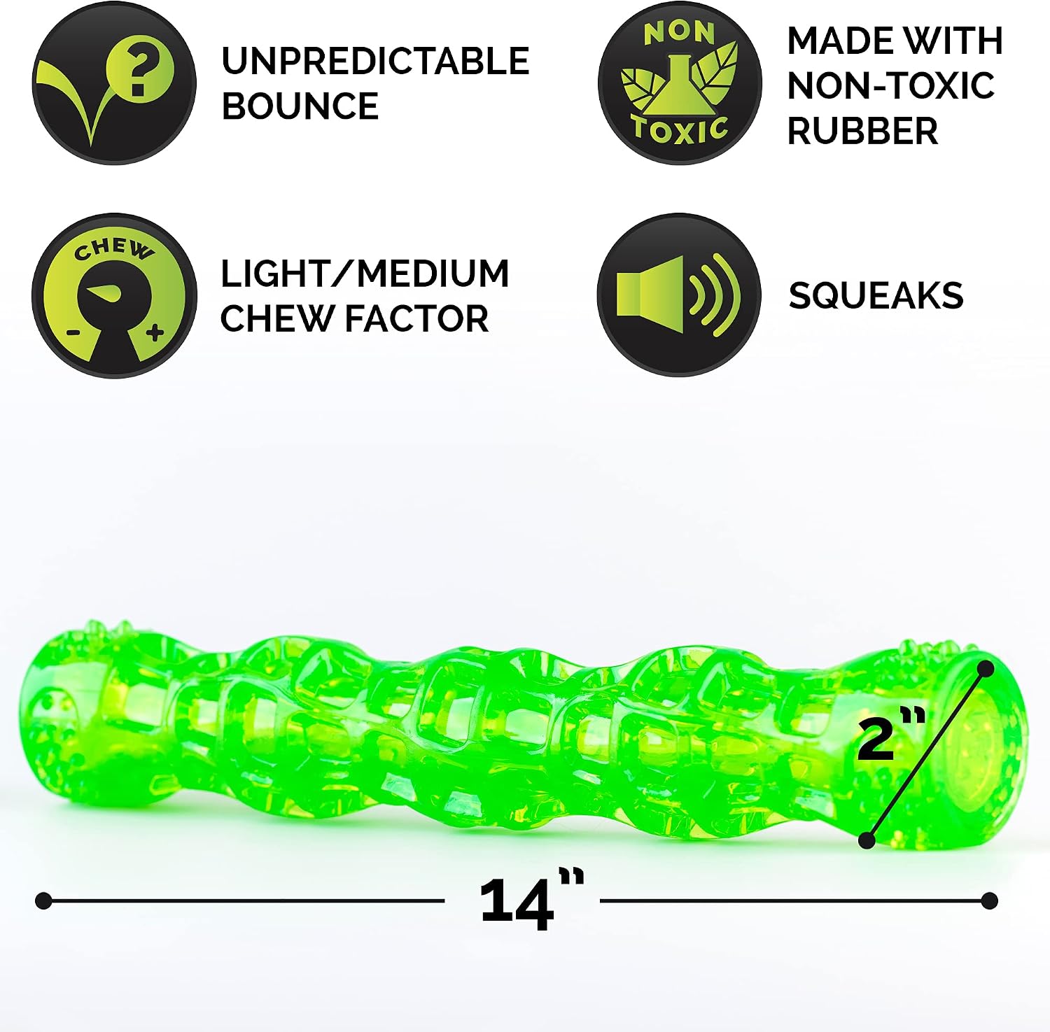 Hyper Pet Dura-Squeaks Stick Dog Toy, Large, Green