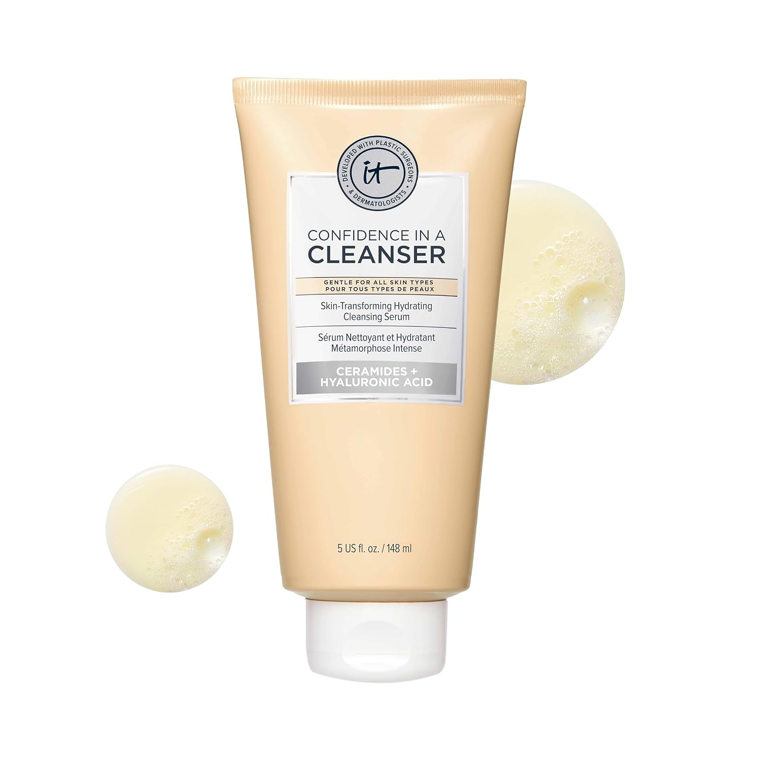 IT Cosmetics Confidence in a Cleanser - Daily Hydrating Serum Face Wash | Hyaluronic Acid + Ceramide Cleanser