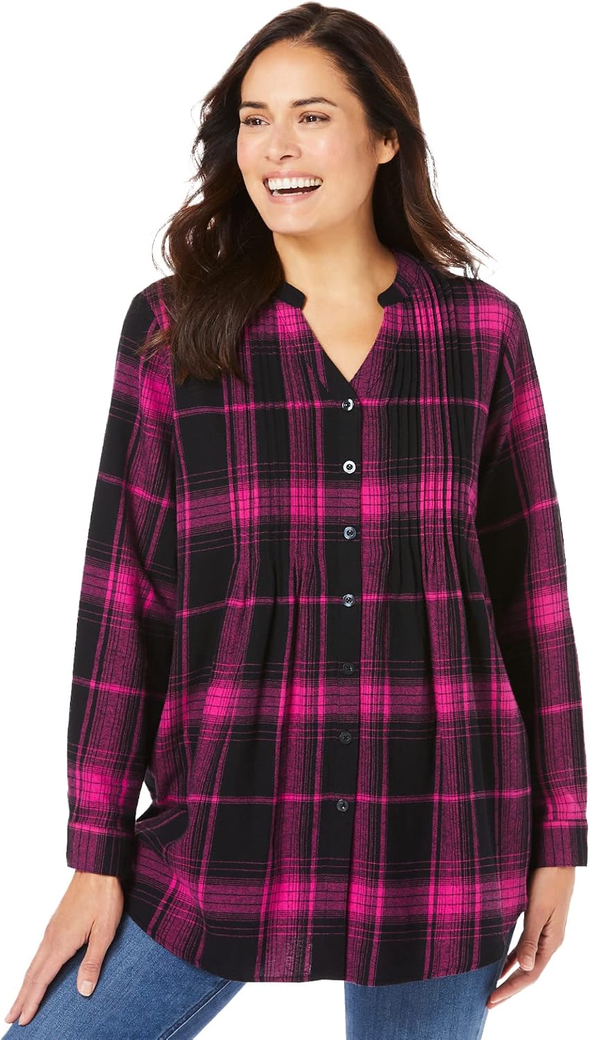 Woman Within Pintucked Flannel Shirt