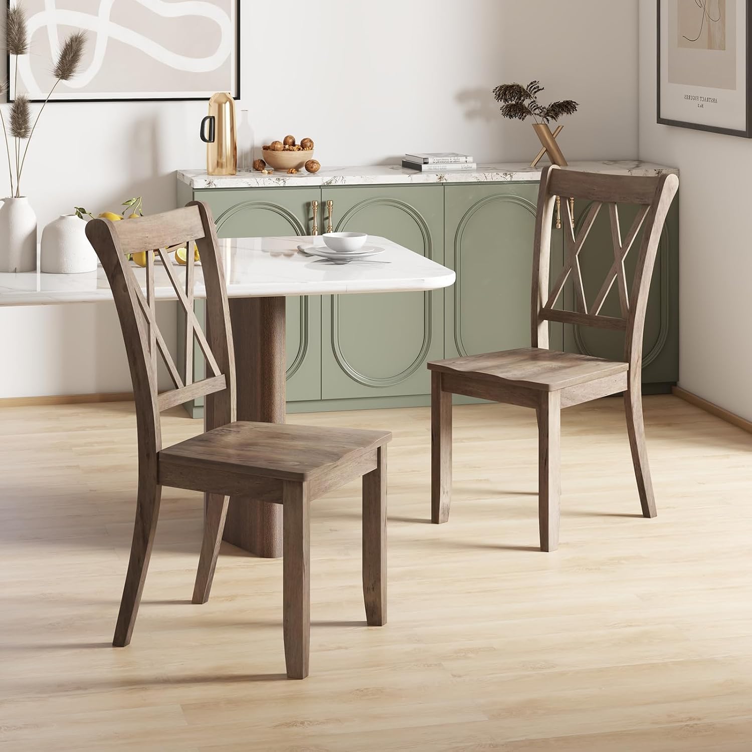 Giantex Set of 2 Dining Chairs, Rubber Wood Dining Room Chair, Farmhouse Dining Side Chairs, Max Load 400 Lbs, Wooden Kitchen Chairs for Home Kitchen