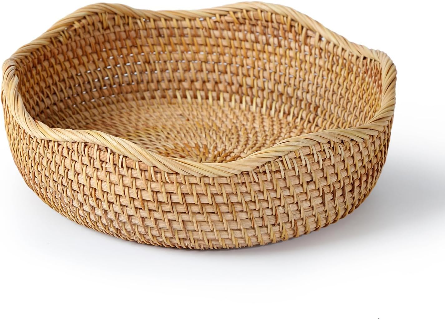 YANGQIHOME Rattan Bread Basket, Round Fruit Baskets, Wicker Storage Bowls, Natural Woven Serving Basket Bowls