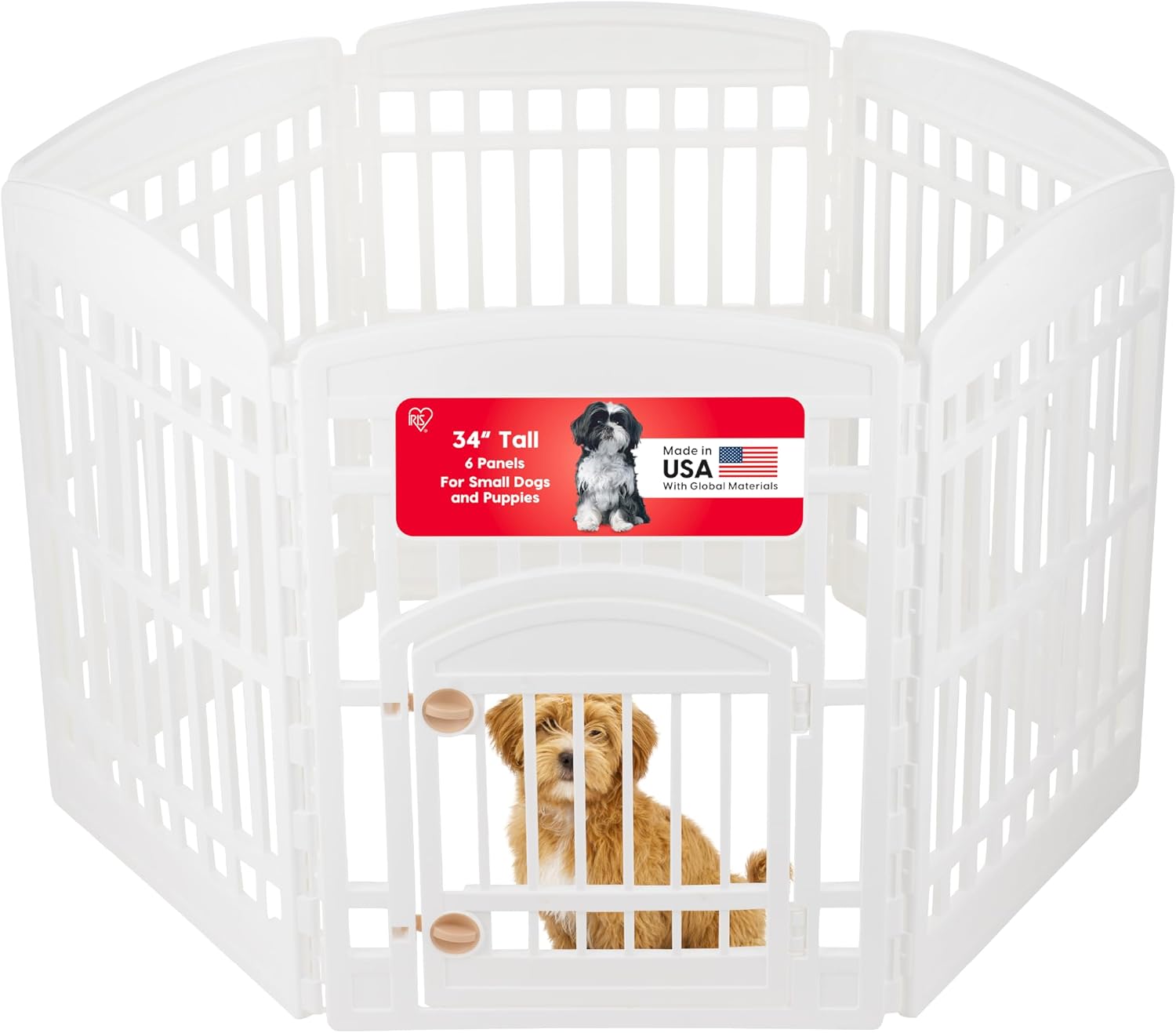 IRIS USA 4-Panel Dog Playpen, Pet Enclosure, Black | Pet Containment, Configurable Layout, Multi-Shape Setup, Custom Pen Configuration, Stable Non-Tip Base, Tool-Free Assembly
