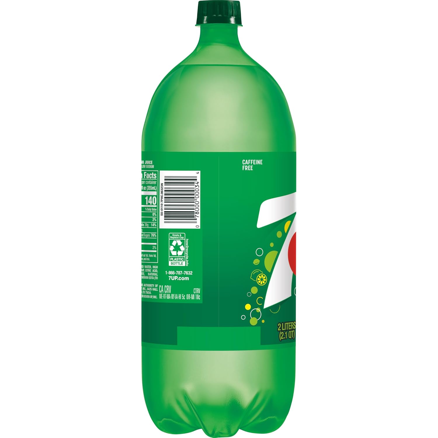 7UP Lemon Lime Soda, Naturally Flavored and Caffeine Free, 2 Liter Bottle