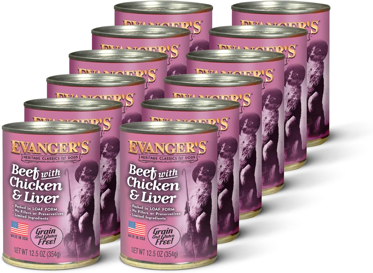 Evanger's Heritage Classic Puppy Food – 12 Count, 12.5 oz Each – Tasty Meat-Based Formula for Puppies & Underweight Dogs – Added Vitamins & Chelated Trace Minerals – Grain & Gluten Free