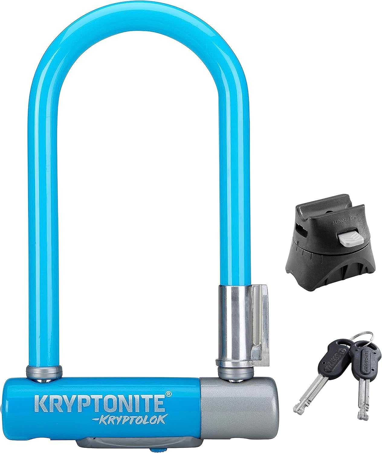Kryptonite Kryptolok Mini-7 Bike U-Lock, 12.7mm Steel Shackle, Light Blue | Heavy Duty Anti-Theft Bicycle Lock with Mounting Bracket