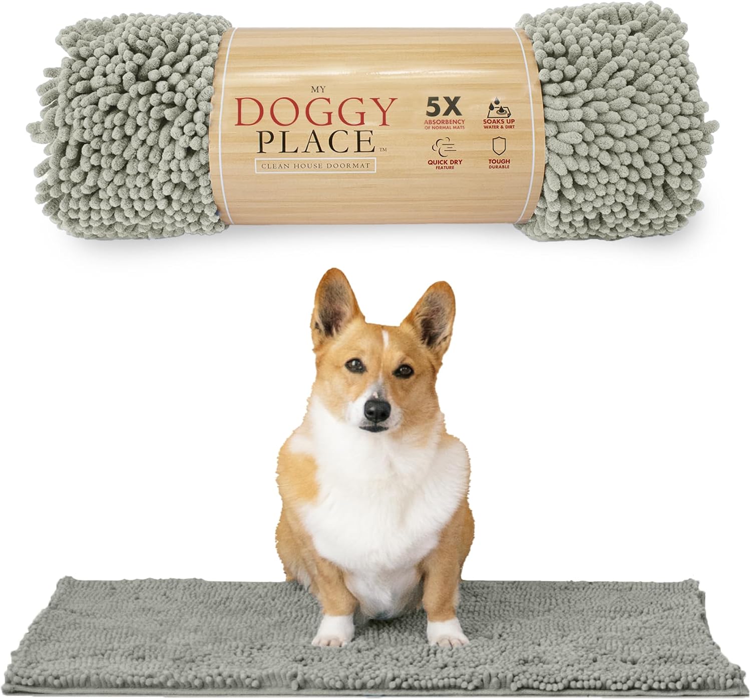 Dog Mud Mat, 31" x 20" Sage – Thick Microfiber Entry Rug for Snow, Mud & Salt – Absorbent, Quick-Dry, Washer-Safe & Non-Slip, Medium