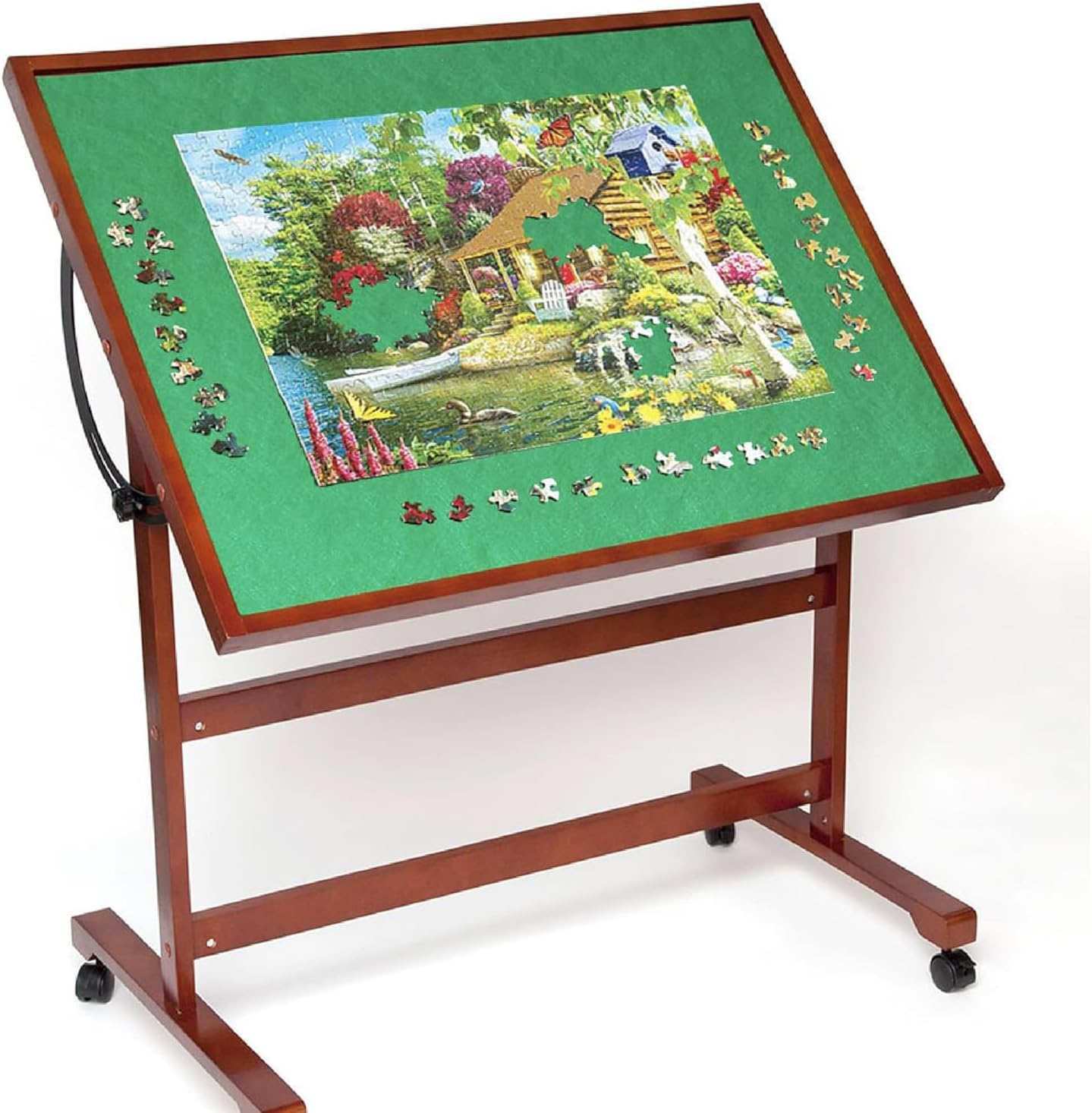 Bits and Pieces Puzzle Table Portable Puzzle Board - Adjustable Rotating Puzzle Table with Wheels and Cover