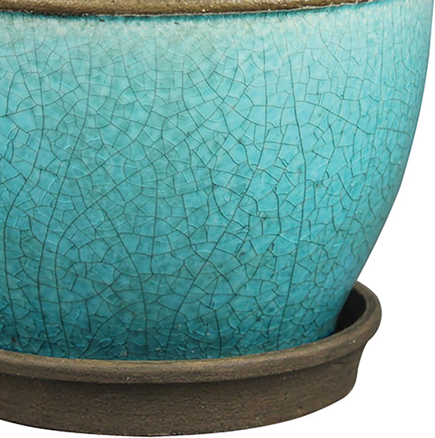 Southern Patio Cadiz 8 Inch Diameter Crackled Glazed Ceramic Indoor Outdoor Garden Planter Pot Urn with Saucer for Flowers, Herbs, and Plants, Teal
