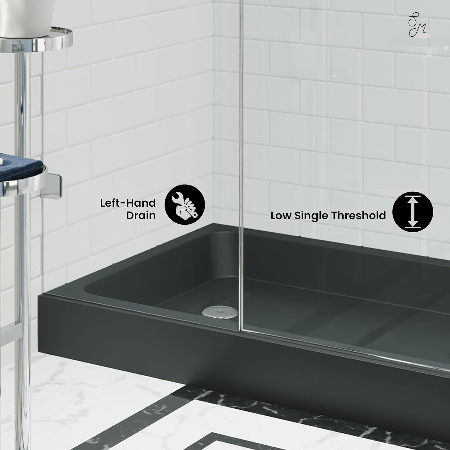 Voltaire 60" x 32" Single-Threshold, Right-Hand Drain, Shower Base in Gray