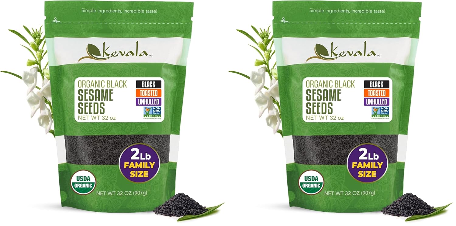 Organic Black Toasted Sesame Seeds - 1 lb, 16 oz, Unhulled Roasted Seeds | For Preparing a Black Tahini Paste and Hummus Dip, Gluten Free Kitchen Staple, Addition to Your Bagel and Salad Toppings