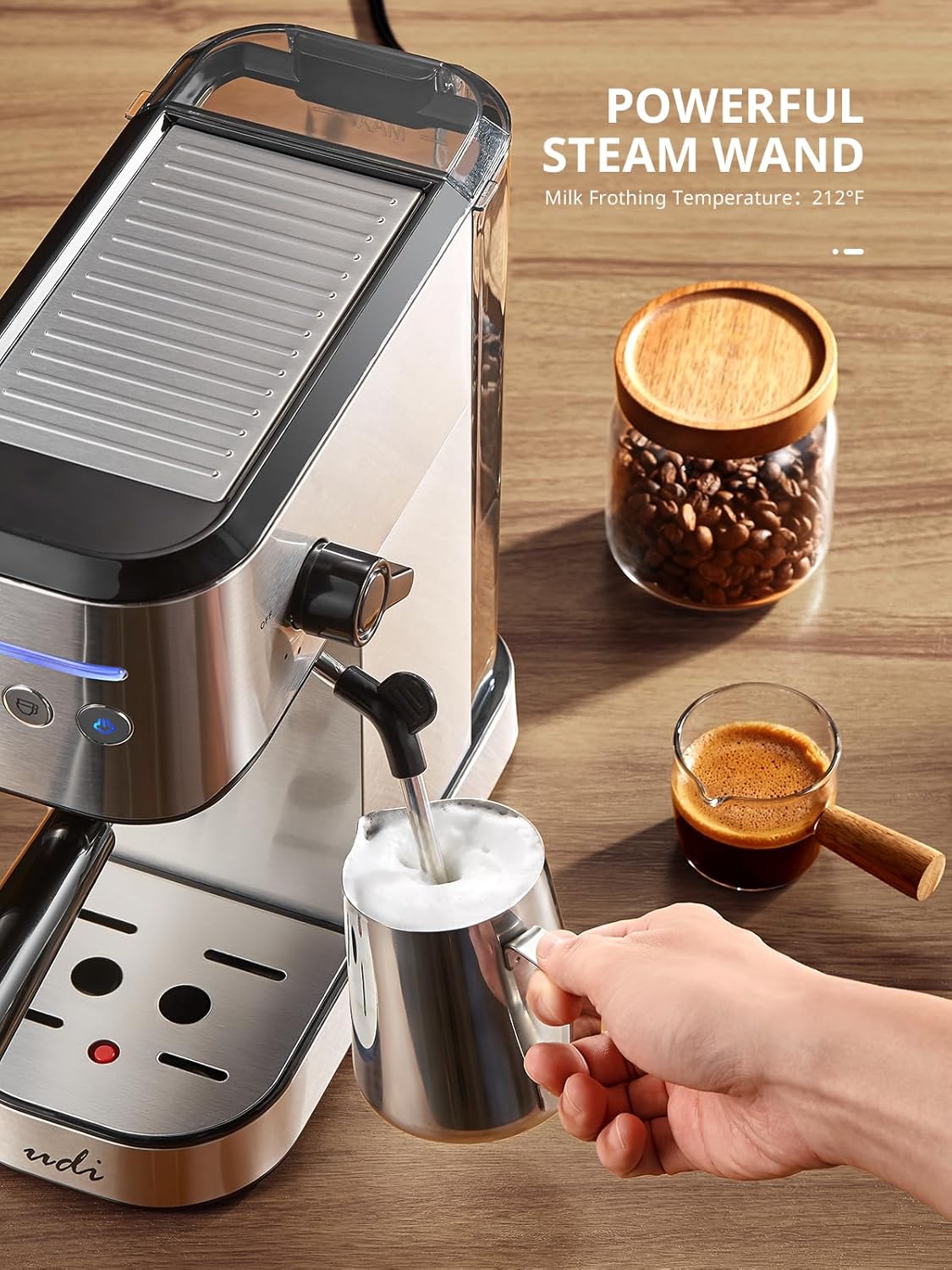 UDI Espresso Machine, 20 Bar High Pressure Professional Espresso Maker | with Milk Frother, Compact Stainless Steel Coffee Machine for Cappuccino