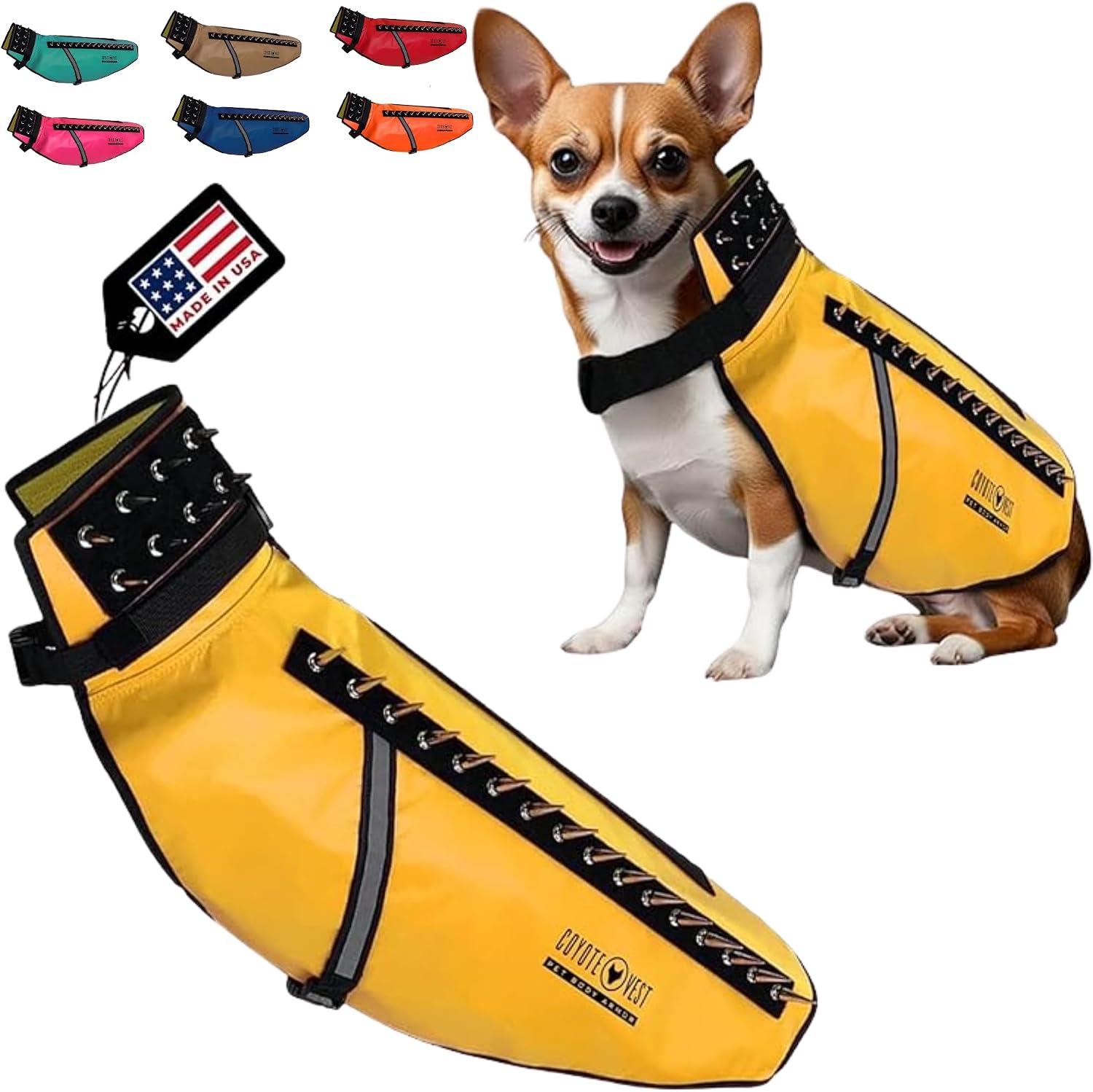 CoyoteVest Stab-Resistant Dog Harness, Made in USA, X-Small, Neon Pink | Stab-resistant Vest Helps Protect Small Dogs From Coyotes, Aggressive Dogs and Birds of Prey, with Removable Spikes