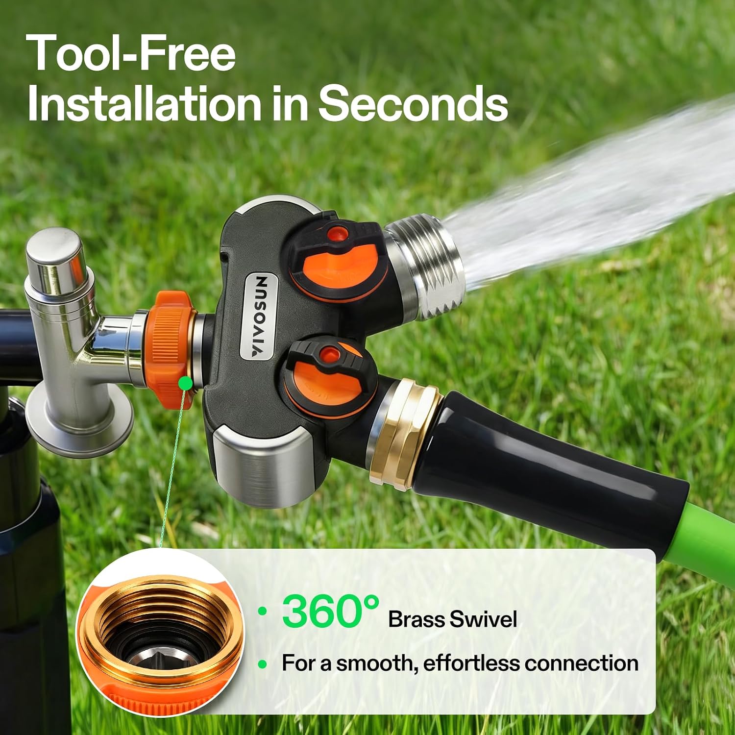 VIVOSUN Garden Hose Splitter 4 Way, Heavy Duty Water Hose Connector 3/4", Water Hose Manifold