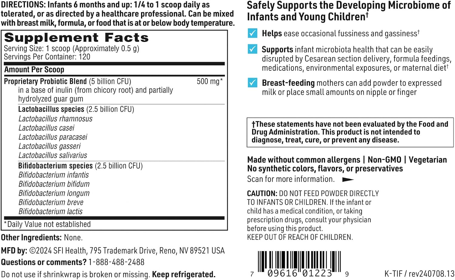 Klaire Labs SFI Health Ther-Biotic Baby Probiotic Powder, 2 oz | Supports Developing Microbiomes & Infant Development, 5 Billion CFU + 10 Strains for Digestive Health and Immune Support