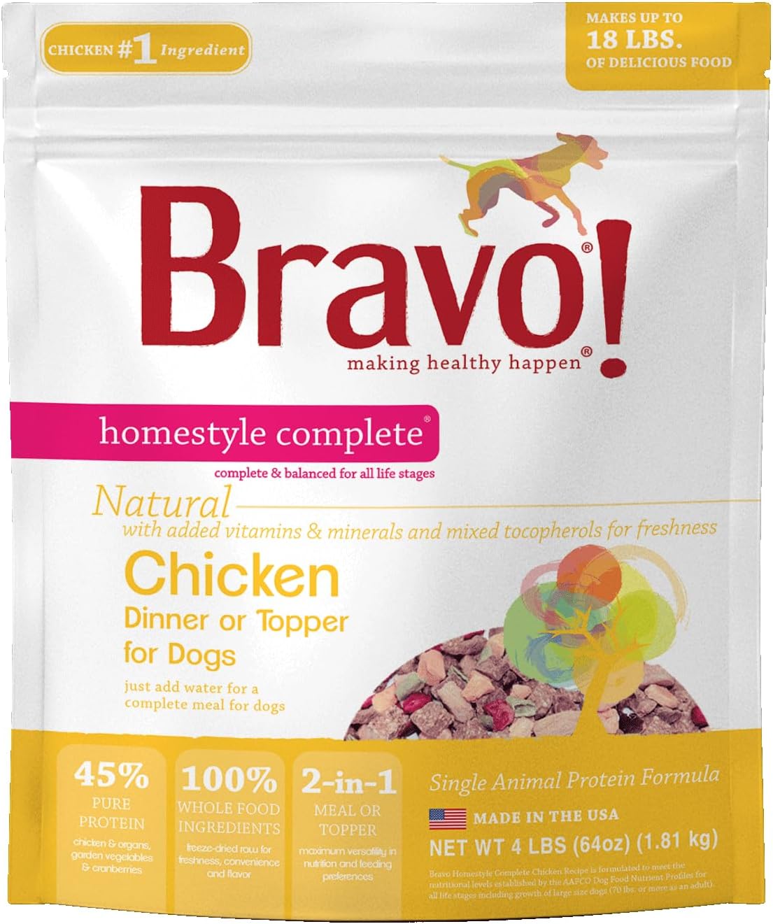 Bravo! Homestyle Complete Freeze Dried Raw Dog Food, Beef, 2 Pounds | Whole Food Ingredients, Rehydrate with Water for Up To 9 Pounds of Food, Use as Meal or Food Topper, Grain Free, Gluten Free