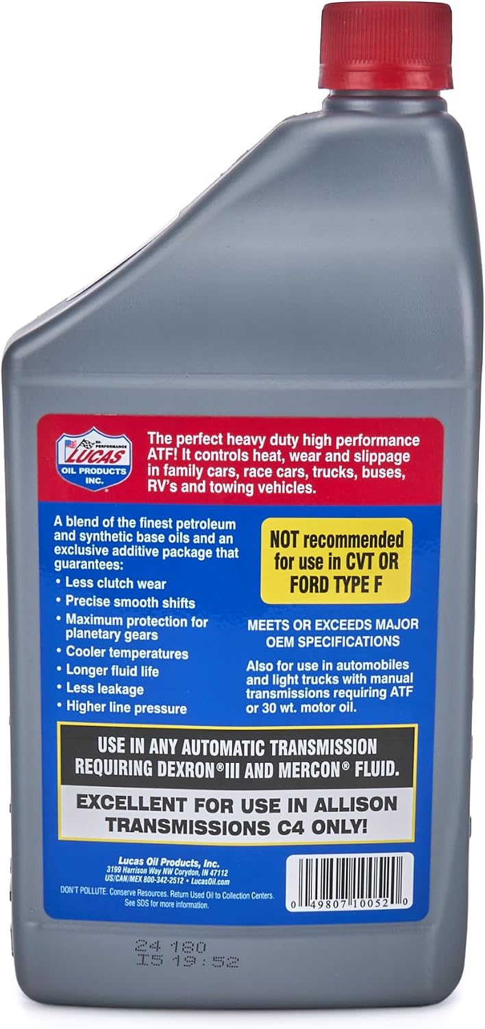 Lucas Oil 10052-PK6 Semi-Synthetic Automatic Transmission Fluid - 1 Quart,Pack of 6