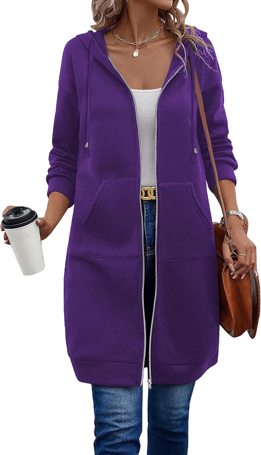 ELESOL Women Casual Zip up Fleece Hoodies Tunic Sweatshirt Long Jacket