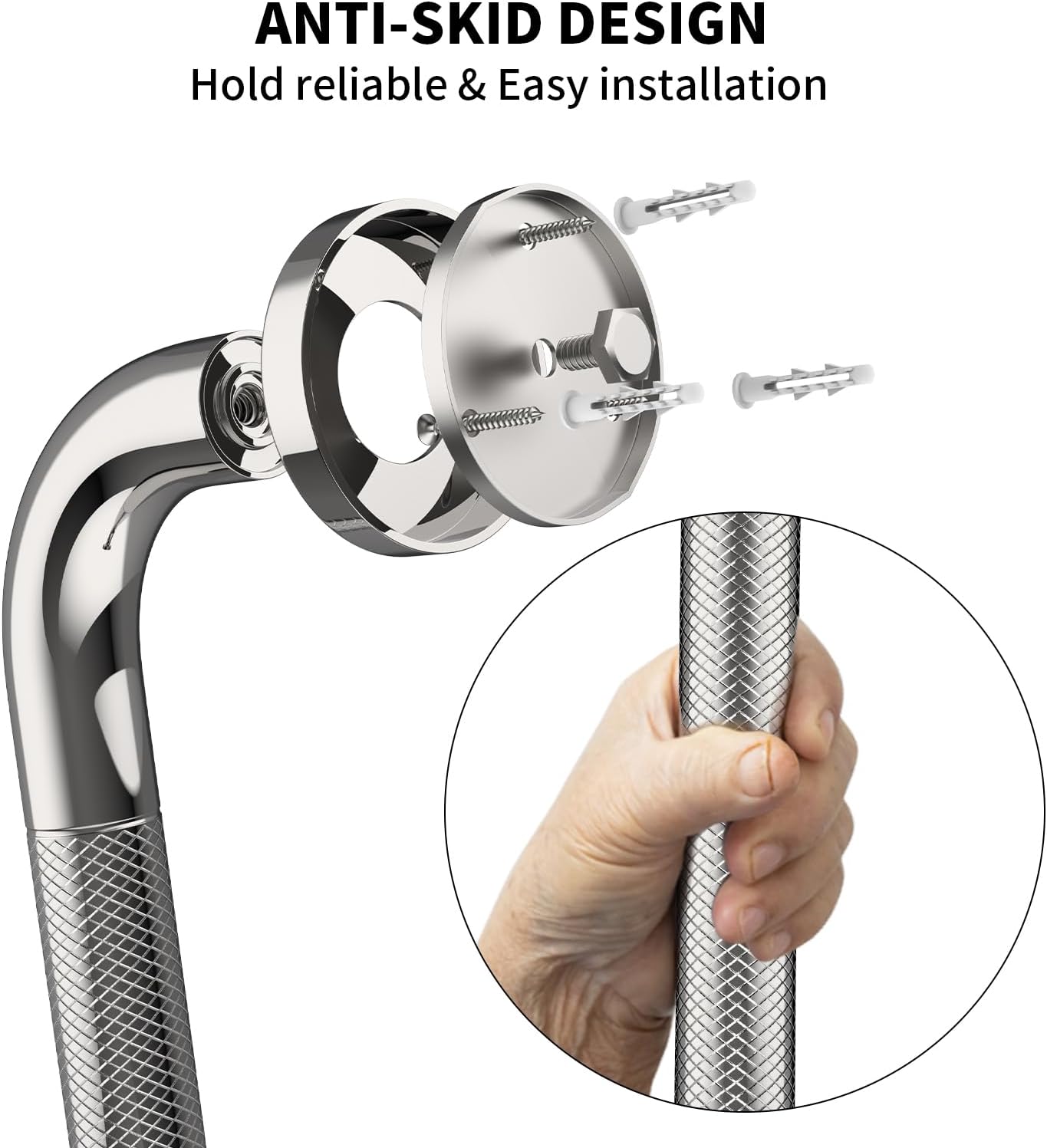 40 Inch Brushed Nickel Shower Grab Bar Anti-Slip Knurled Grip,Safety Handle | YuanDe 1.25" Diameter Stainless Steel Bathroom Grab Bars, Handicap Injury Elderly Senior Assist Support Shower Handle-2Packs