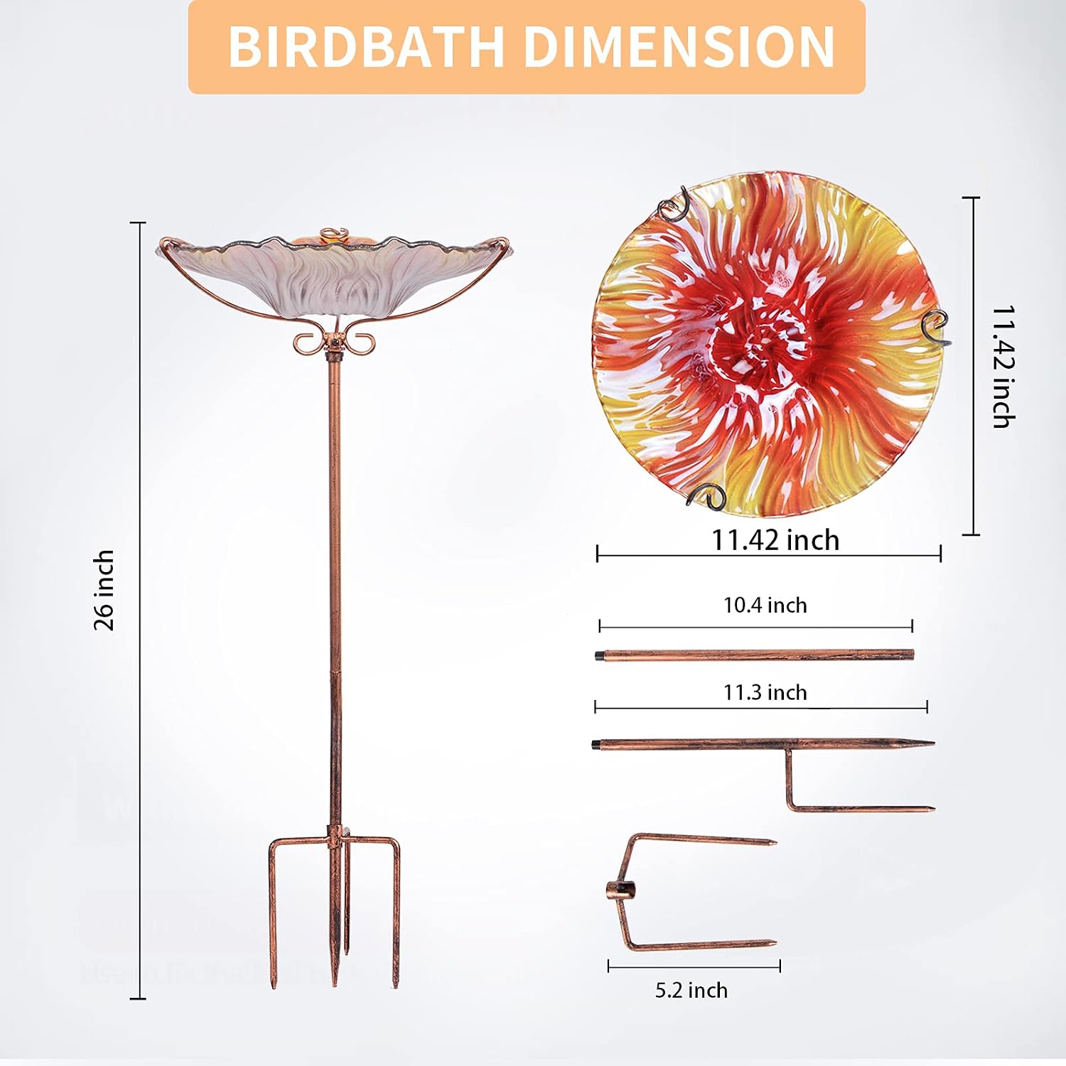 MUMTOP Glass Bird Bath for Outside, Blue Bird Feeder Birdbaths for Oudoors