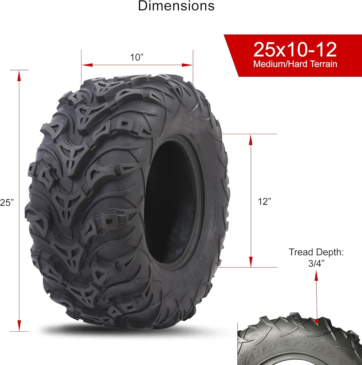 Tusk Mud Force® Tire 25x10-12 – Off-Road ATV/UTV Tire All-Terrain Mud Traction