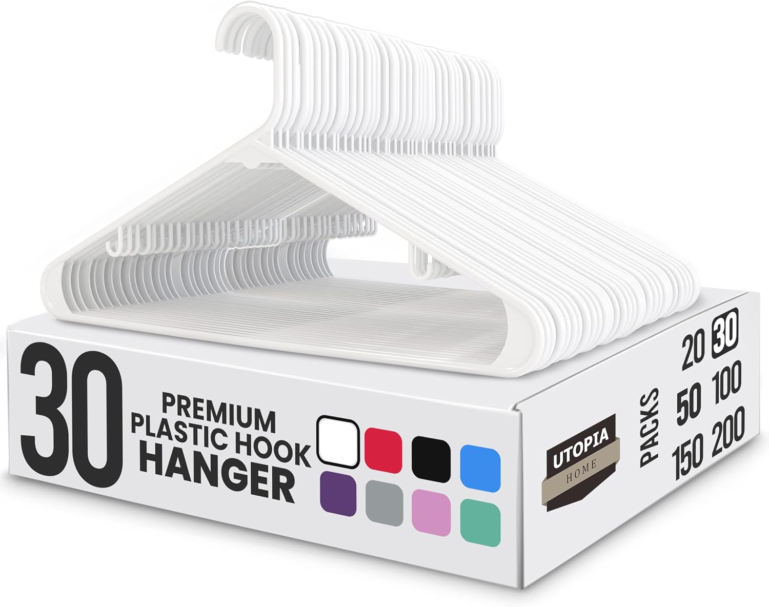 Utopia Home Plastic Hangers 50 Pack – Built-in Strap Hooks Black
