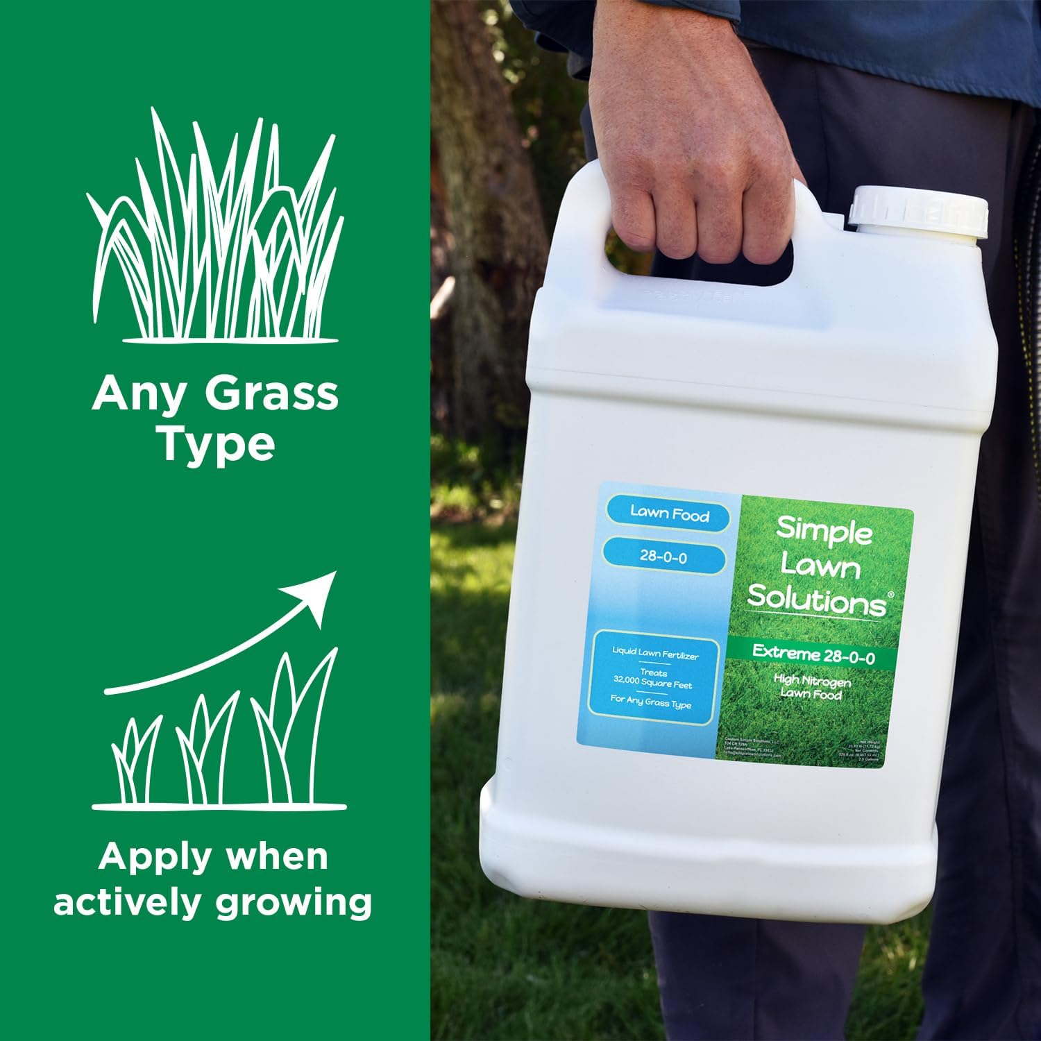 Maximum Green & Growth Fertilizer High Nitrogen 28-0-0 Liquid Lawn Food Spray Spring & Summer- Any Grass Type- Simple Lawn Solutions - Concentrated Quick & Slow Release Attached Sprayer (32 Ounce)