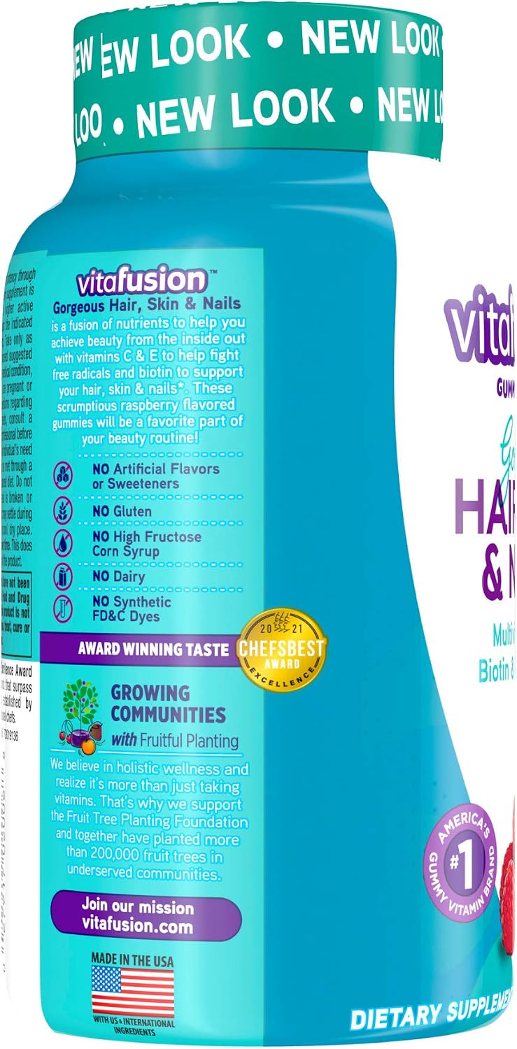 Vitafusion Hair Skin and Nails Gummies | Biotin 5000mcg | 100 Count | Gummy Vitamins for Adult Women & Men | Berry Flavor | Gluten-Free Multivitamin Supplement