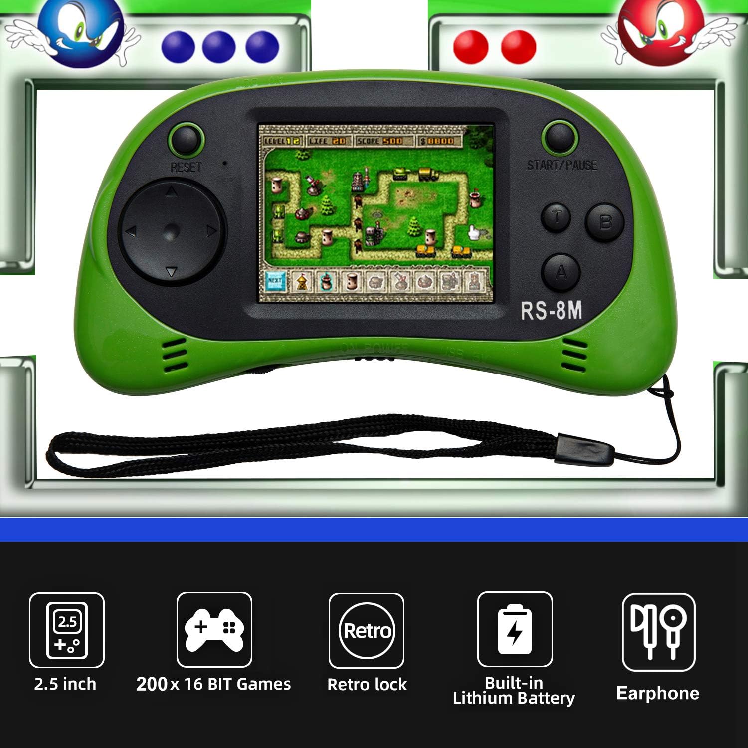 Kids Handheld Portable Video Game Player with 200 Games - 16 Bit 2.5 Inch Screen Mini Retro Electronic Machine for Boys Girls