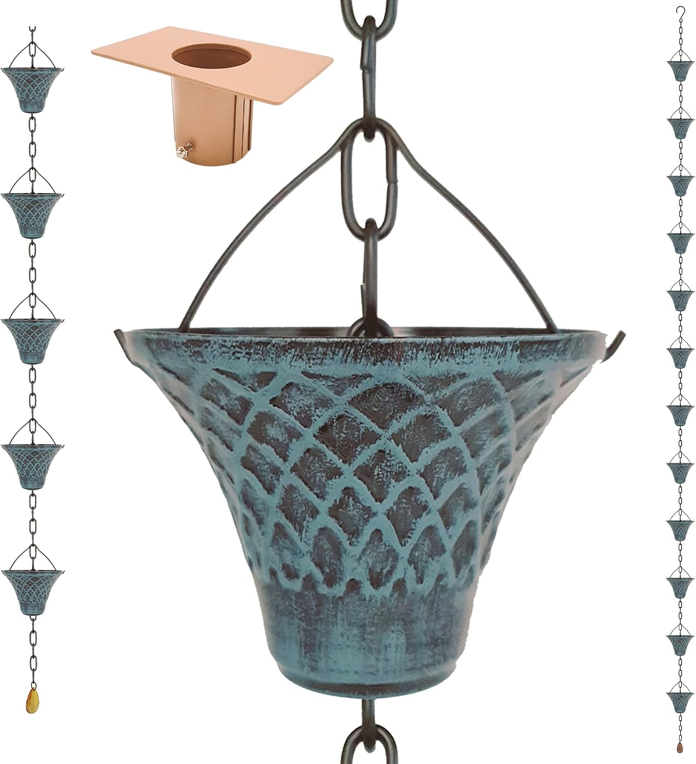 8.5FT Bell Iron Rain Chain for Gutters and Rain Barrel+Adapter, Blue