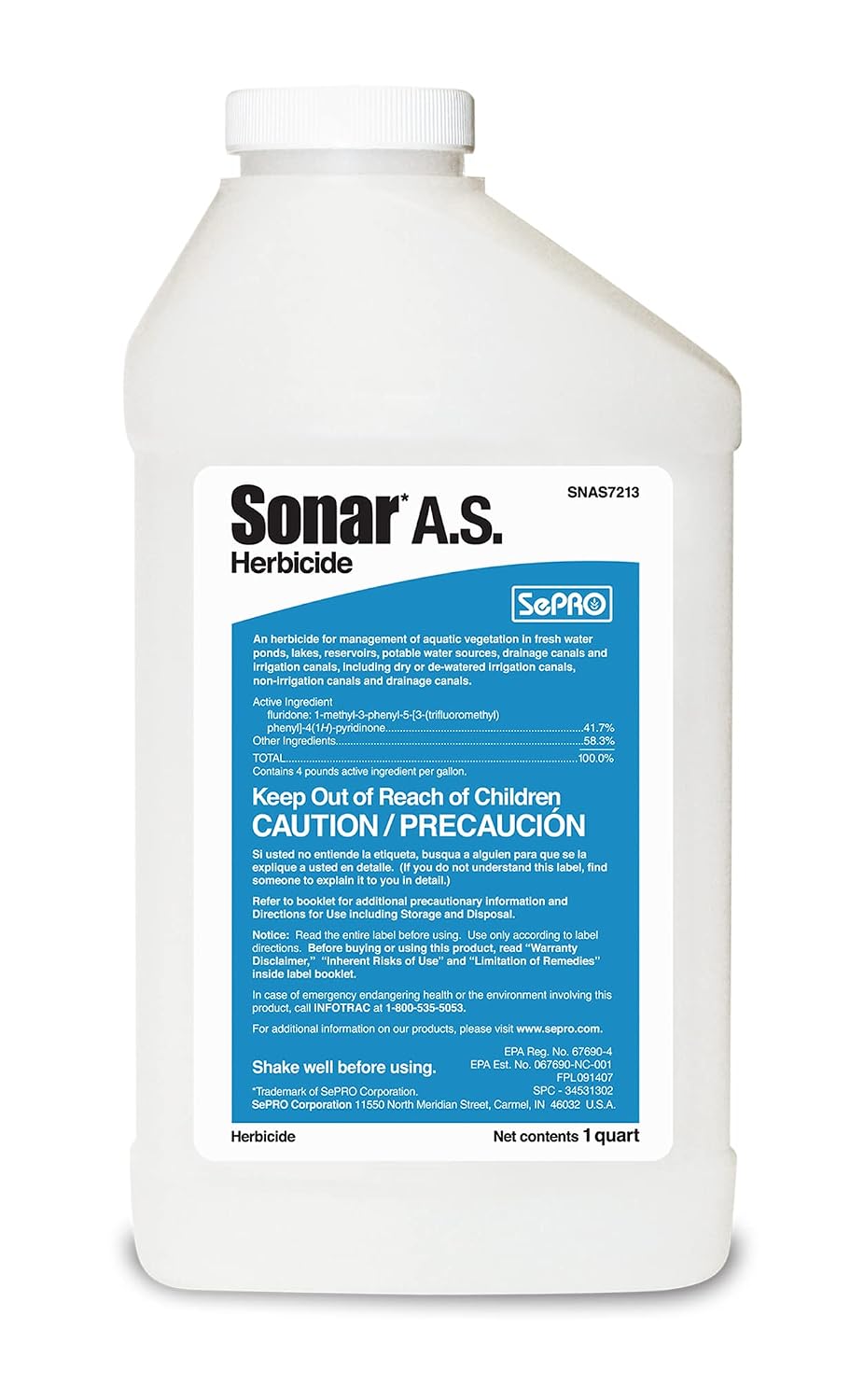 Sonar A.S. Liquid Aquatic Herbicide 1 Quart Systemic Treatment for Duckweed, Watermeal, Hydrilla, and Invasive Pond Weeds, EPA Approved