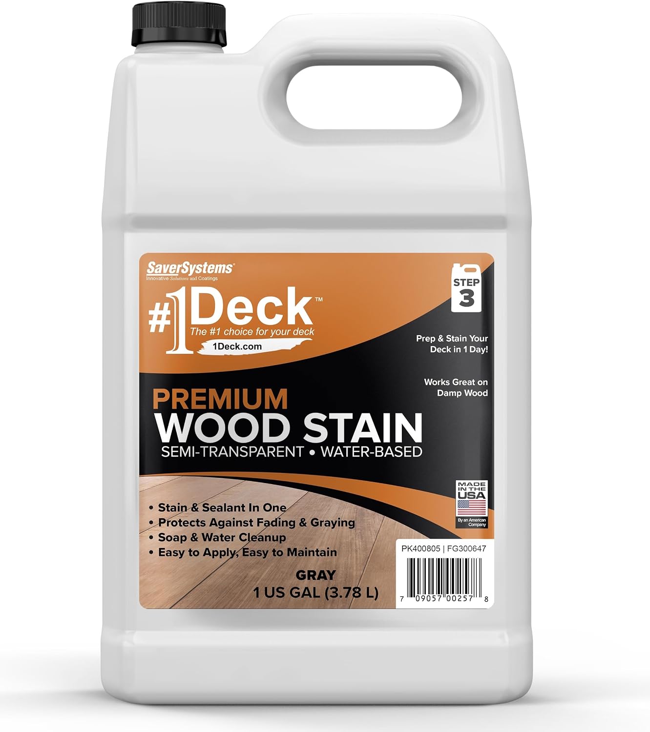 #1 Deck Premium Wood Stain - Semi-Transparent, Water Based, Sealer in One - 1 Gallon