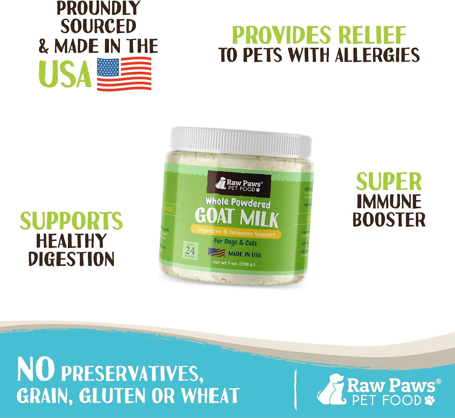 Raw Paws Whole Goat Milk Powder for Dogs & Cats, 7-oz - Food Topper