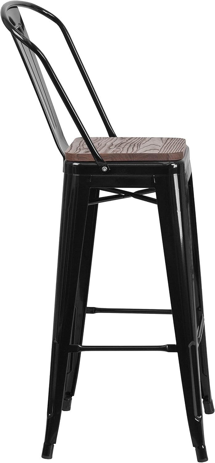Flash Furniture 30 in Metal Barstool with Back, Blue | Commercial Grade, Removable Back, Indoor/Outdoor Use