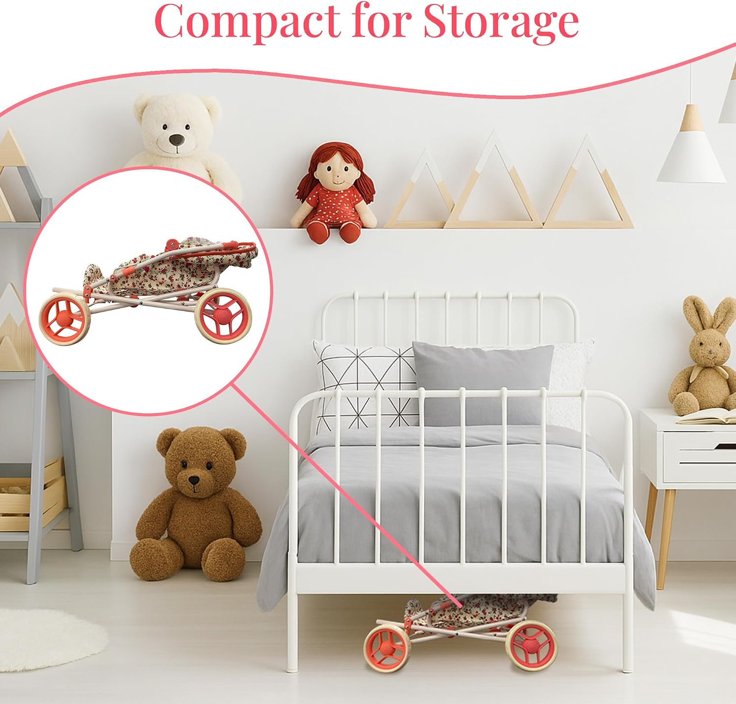 Baby Doll Stroller Play Set, 3-in-1 Babydoll Stroller with Removable Bassinet Baby Carriage for Dolls Toy Doll Stroller for Toddlers 3-4 Years,