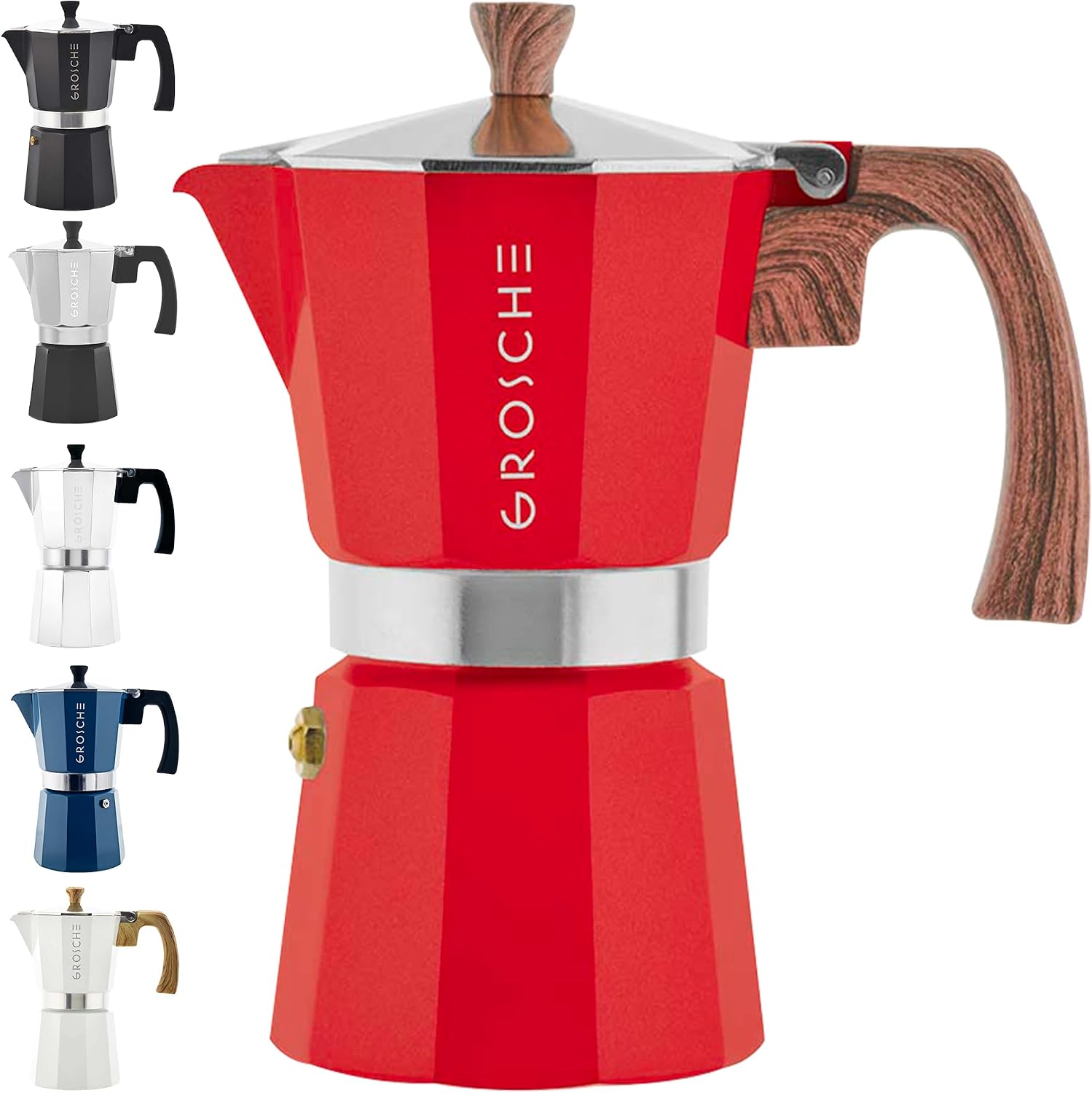 GROSCHE Milano Moka Pot | 9 Espresso Cup - 15.2 oz | Stovetop Espresso Percolator & Coffee Maker – Portable, Ideal for Home and Camping | Cuban Coffee Maker And Italian Moka Pot For Stovetop Espresso; For Gas, Electric, And Propane Stoves With A Soft-Tou…