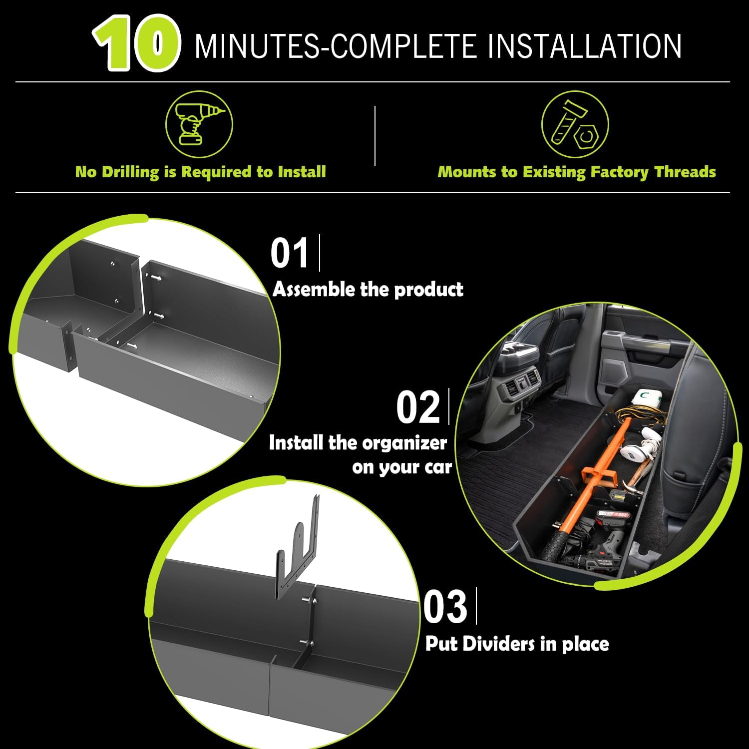 TOPOWN Metal Under Seat Storage for Ford F150 SuperCrew/Crew Cab 2015-2026 | for F250 F350 F450 F550 Super Duty 2017-2026
