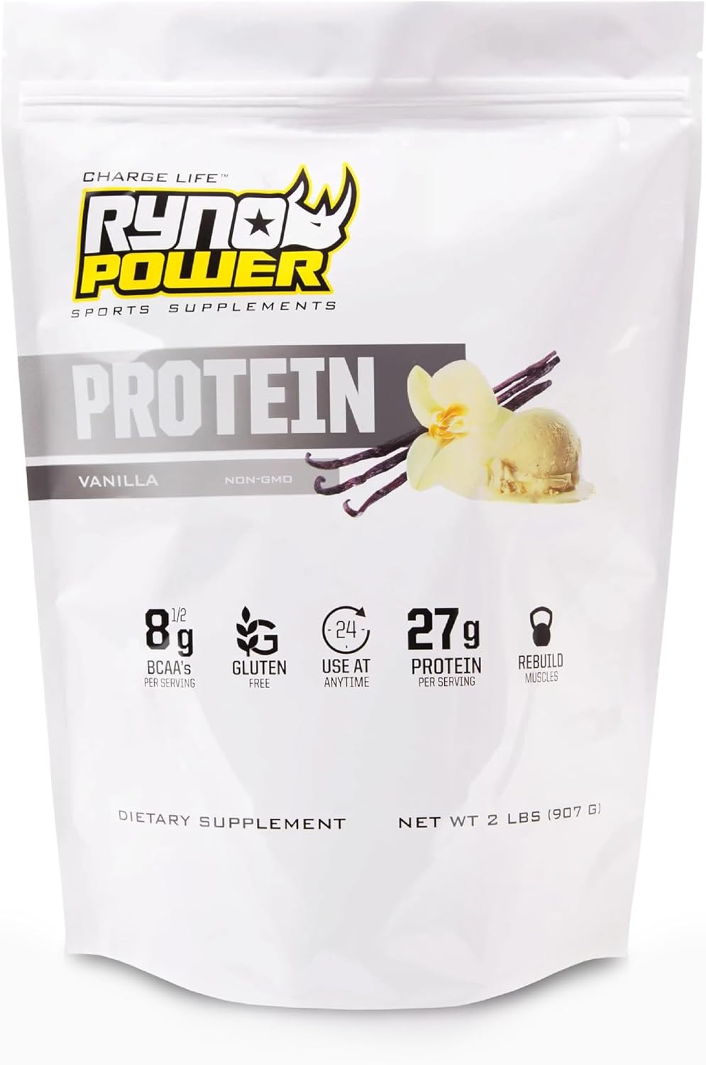 Ryno Power All Natural Whey Protein 2lb (20 Servings) 'Chocolate' - 100% Whey Protein Blend & No Fillers - Non GMO