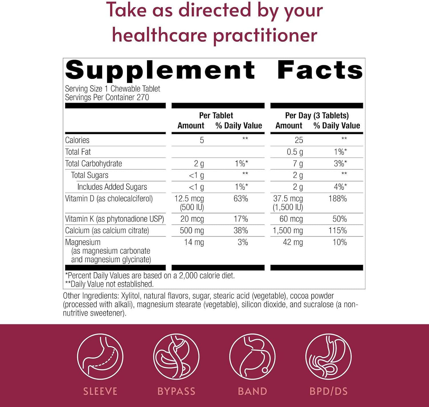 Bariatric Advantage Calcium Citrate Chewable 500 mg - for Bariatric Surgery Patients - High-Potency, Easy-Digest Tablets - Calcium Citrate - Bone Strength Supplements* - 90 Count - Wild Cherry