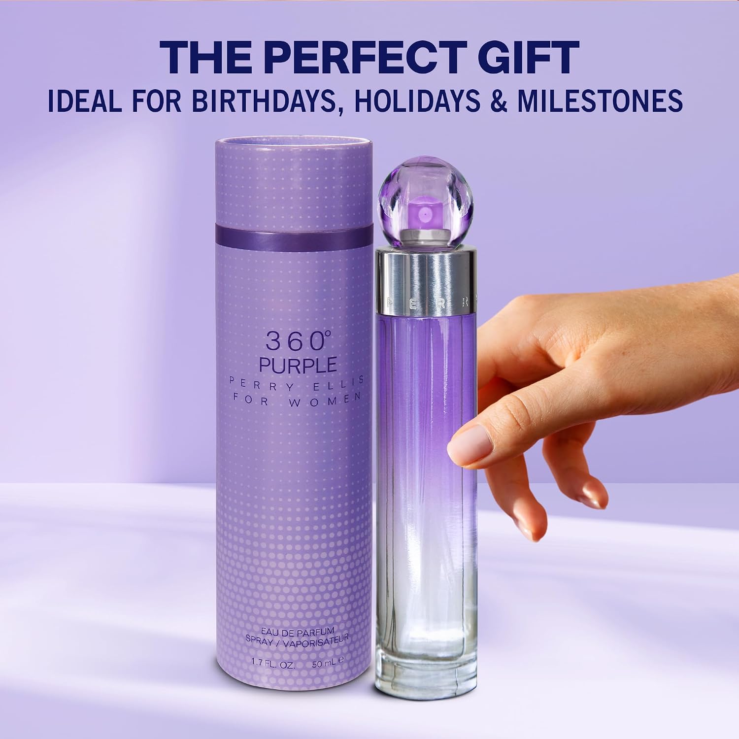 Perry Ellis 360° Purple Eau De Parfum Spray for Women, 1.7 Fl Oz (50 mL) | Perfume for Women, Fruity & Floral Fragrance, EDT, Designer Scent for Her