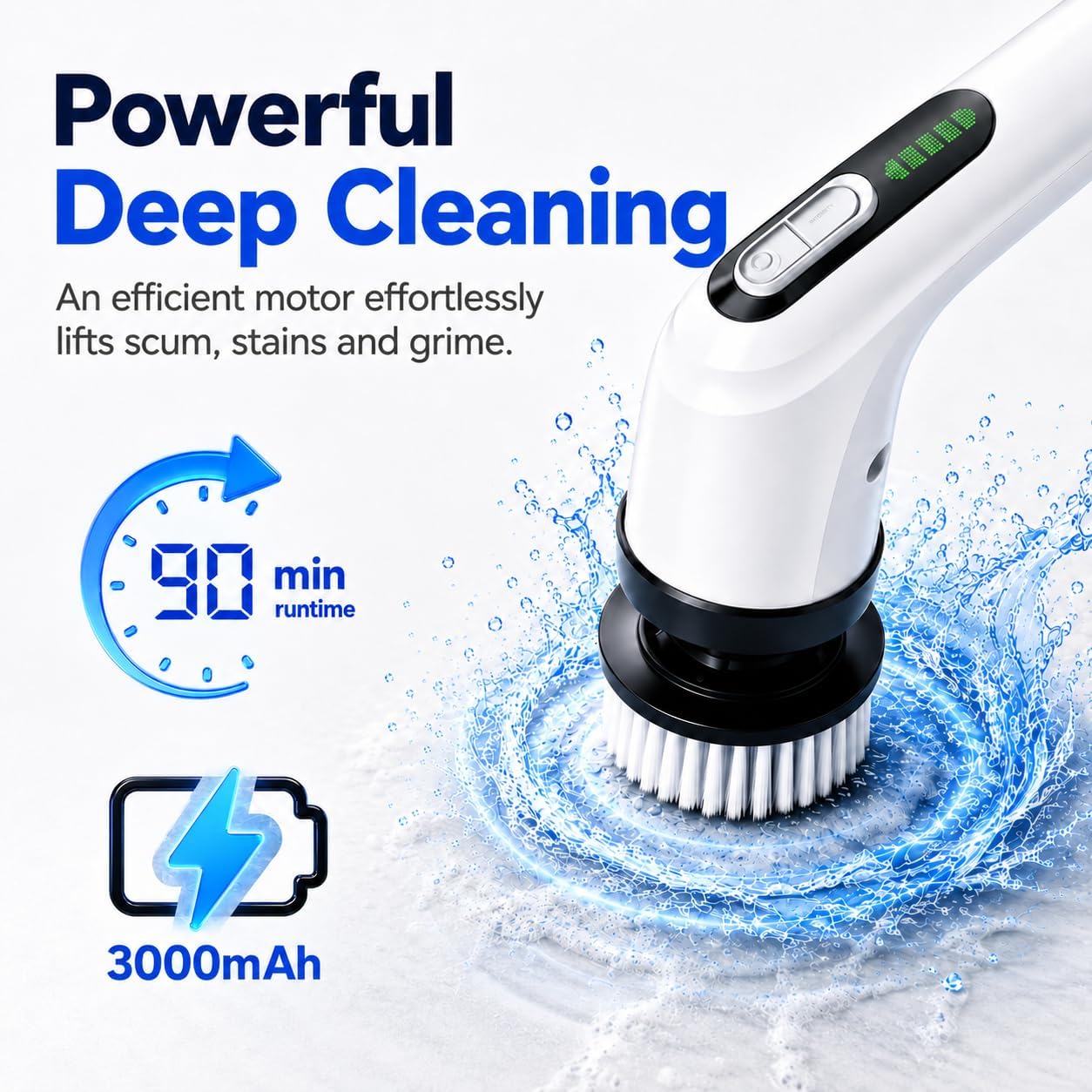 Highyes Electric Spin Scrubber for Bathroom | IPX7 Waterproof Shower Scrubber with Extendable Long Handle，Bathroom Cleaning Scrubber with 7