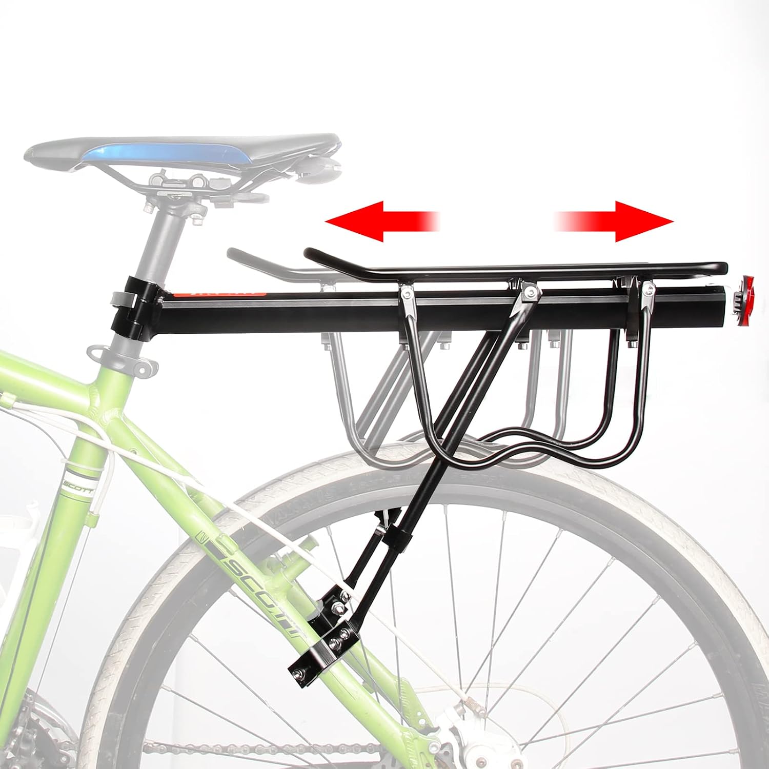HOMEE Rear Bike Rack, Bike Cargo Racks Frame for 26"-29" Frames | Aluminum Alloy Universal Adjustable Cycling Equipment Stand Footstock Bicycle Luggage Carrier with Tools and Reflector