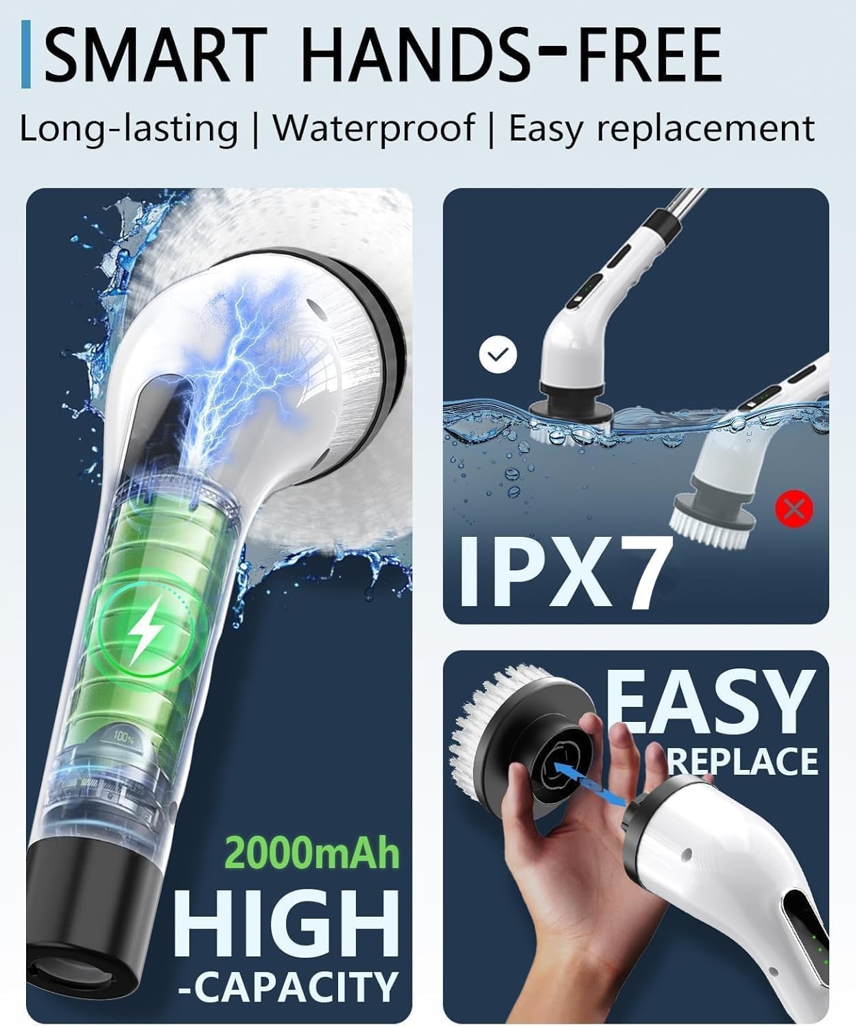 Electric Spin Scrubber for Cleaning Bathroom, Shower Scrubber Cordless Cleaning Brush with IPX7 Waterproof & 3 Speed, 9 Brush Heads
